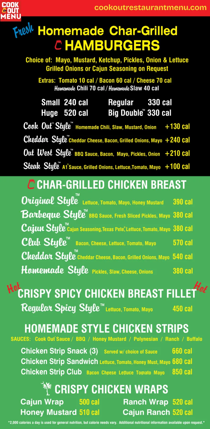 Cook Out Char-Grilled Hamburgers and Chicken Selection