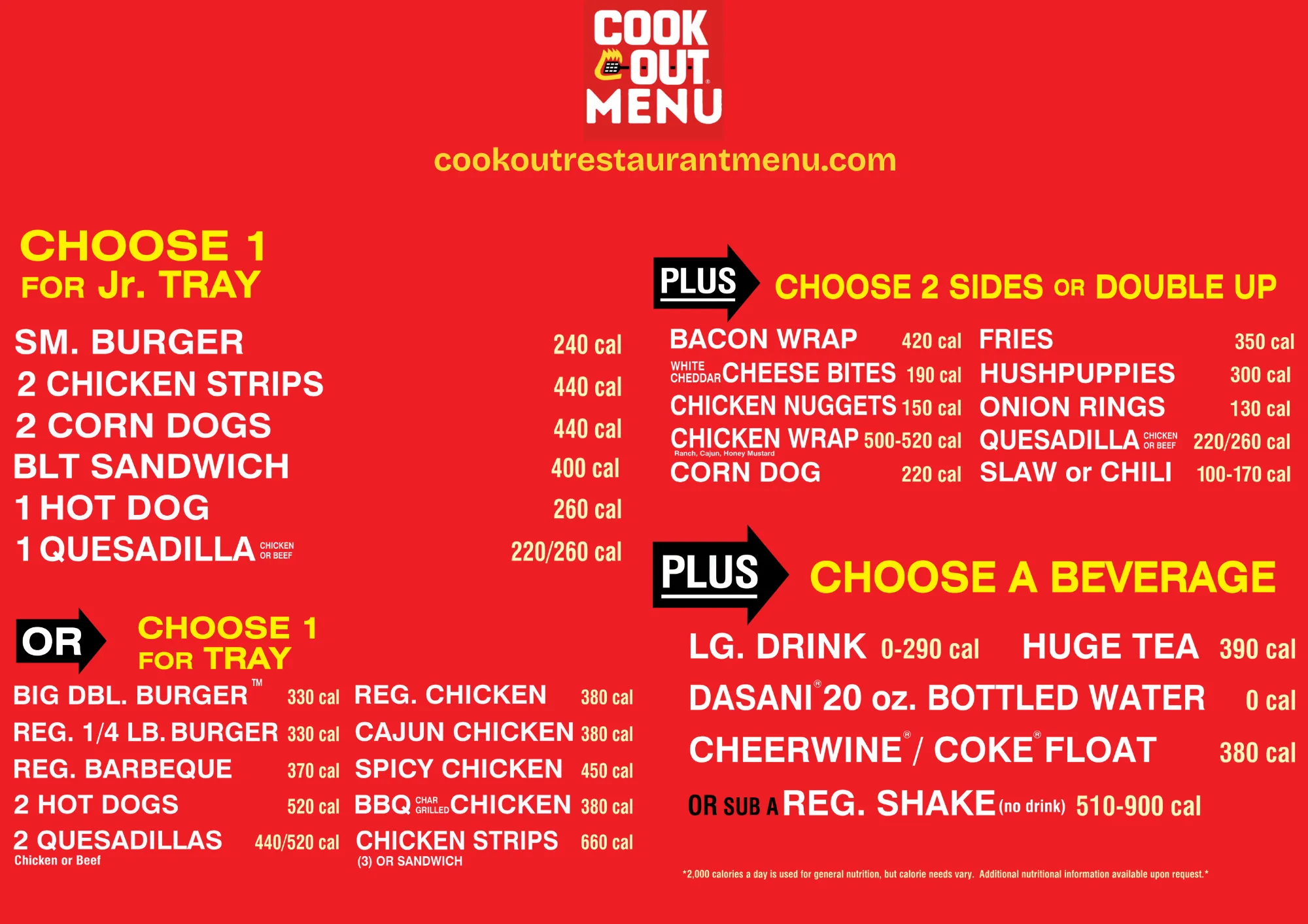 Cook Out Junior Tray Sides and Beverages